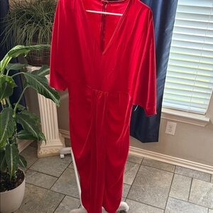 Elegant Red V-Neck Dress